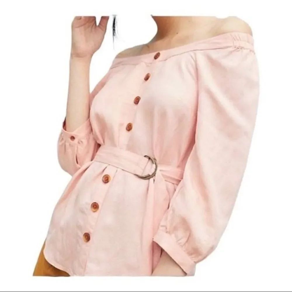 Maeve by Anthropologie Peach Off The Shoulder Blouse. Linen blend